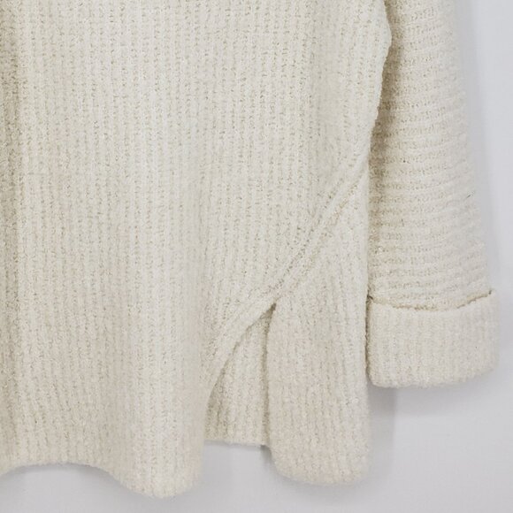 Express Chunky Ribbed Knit Turtleneck Sweater S Womens Asymmetrical Slit Cream - Picture 5 of 9